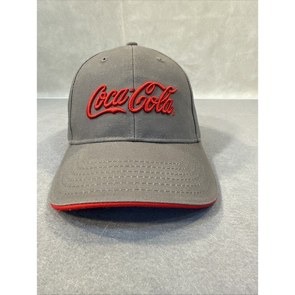 Coca Cola Hat Grey w/ Red Edge Brim & Script Logo Adjustable Hook & Loop